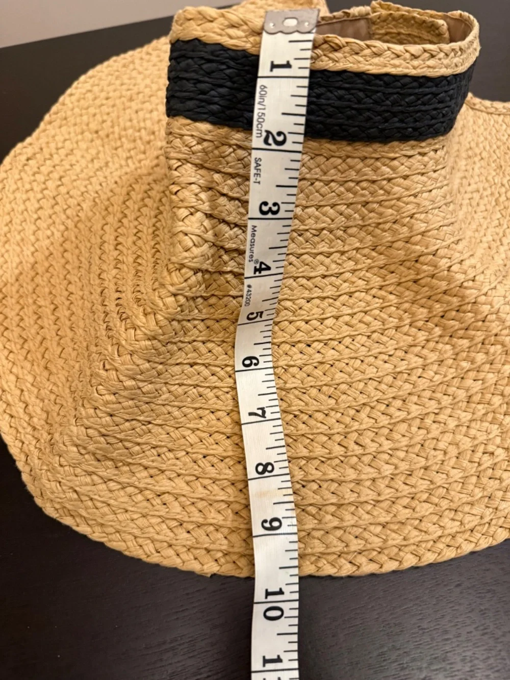 Zara Roll Up Woven Wide Brim Visor Sun Hat Black Band Beige Adjustable Resort OS